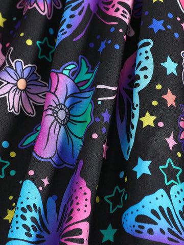 Girls' Butterfly Print Ruffled Bodycon Dress, Cute And Fashionable, Lightweight And Comfortable Outfit
