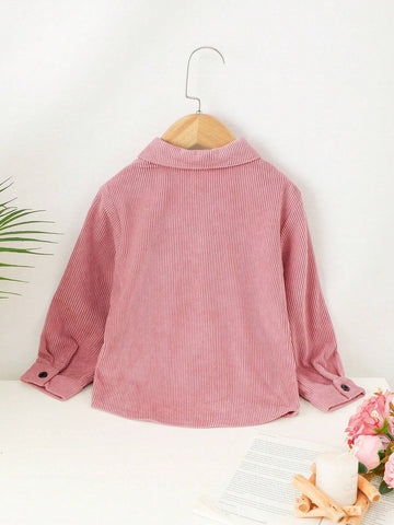 Girl's Button Collar Long Sleeve Pocket Casual Shirt