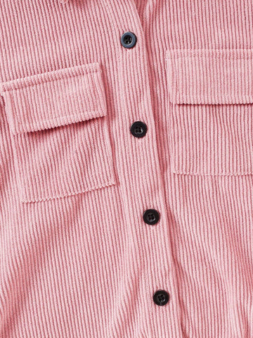 Girl's Button Collar Long Sleeve Pocket Casual Shirt