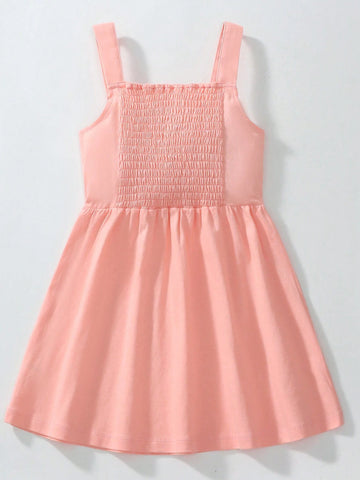 Girls' Cap Sleeve Festival Dress With Square Neck, Cartoon Animal Print, Casual, Comfortable, European And American Style, Fashionable Beach Princess Dress For Summer