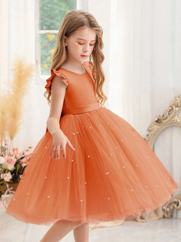 Girls Cap Sleeve Tulle Princess Dress, Suitable For Birthday Party, Halloween Cosplay, Masquerade, Casual, Instrument Performance, Stage Show Costume