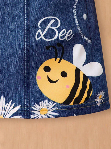 Girls Cartoon Bee Design Princess Dress Spring Autumn, New Arrival Medium & Small Children Fashion 2 In 1 Dress