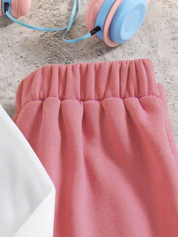 Girls' Cartoon Graphic Round Neck Fleece Sweatshirt Set