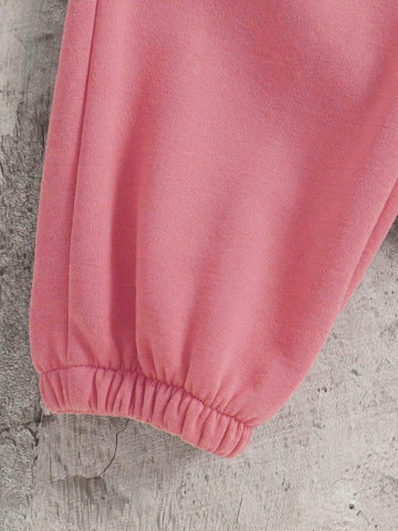 Girls' Cartoon Graphic Round Neck Fleece Sweatshirt Set