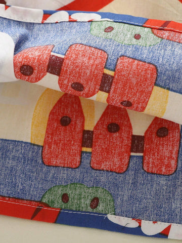 Girls Cartoon House Cap Sleeve Sundress, Round Neck Princess Dress, Summer Children Clothing