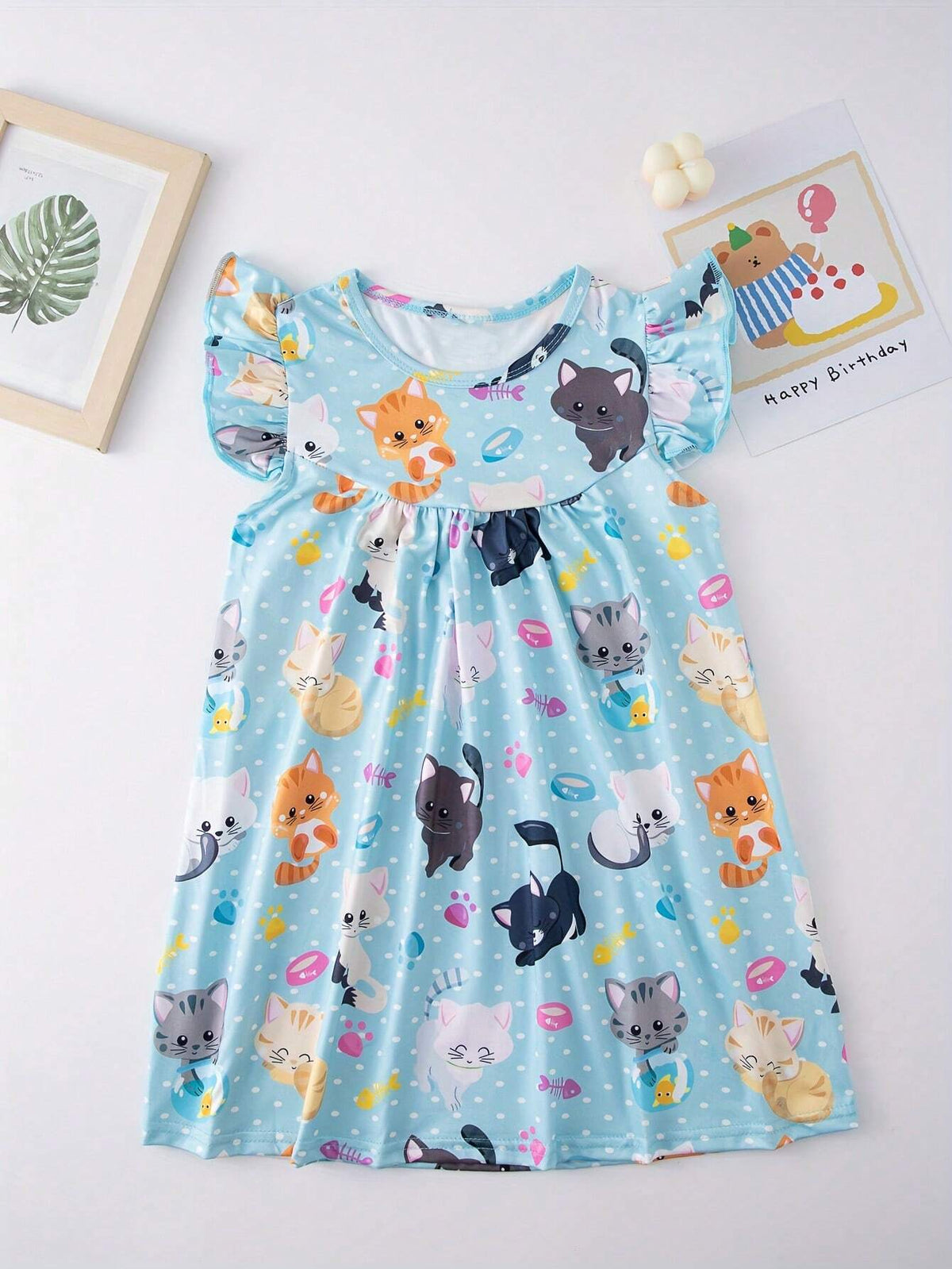 Girl's Cartoon Pattern Printed Casual Dress For Summer