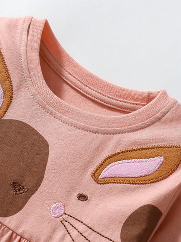 Girls Cartoon Print Long Sleeve Dress, Autumn