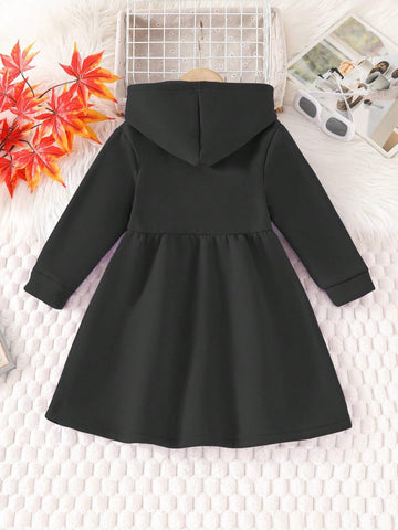 Girls Casual Athletic "CALIFORNIA" Printed Hooded Sweatshirt Dress With A-Line Flared Skirt