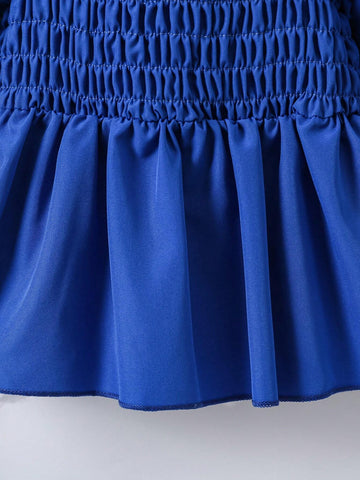 Girls Casual Blue Lantern Sleeve Blouse Atmosphere Fashionable Versatile Spring Autumn Wear