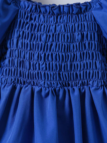 Girls Casual Blue Lantern Sleeve Blouse Atmosphere Fashionable Versatile Spring Autumn Wear