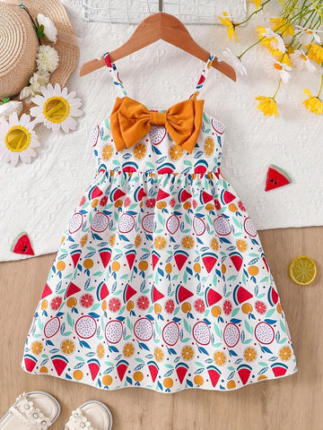 Girls" Casual Bowknot Strap Dress, Cute Bow Sleeveless Dress For Spring/Summer Parties/Casual Occasions