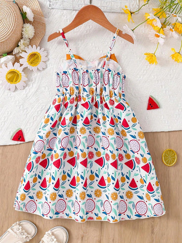 Girls" Casual Bowknot Strap Dress, Cute Bow Sleeveless Dress For Spring/Summer Parties/Casual Occasions