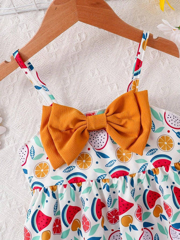 Girls" Casual Bowknot Strap Dress, Cute Bow Sleeveless Dress For Spring/Summer Parties/Casual Occasions