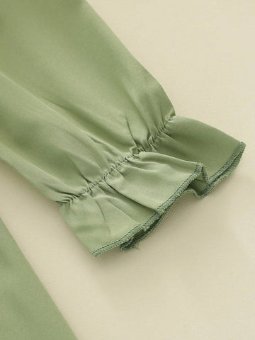 Girls Casual Button V-Neck Cap Sleeve Solid Dress, Fashion Princess Dress For Autumn