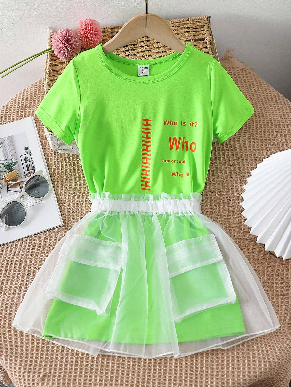 Girls" Casual Candy Colored Short Sleeve T-Shirt Dress With Skirt Casual Outfit For Summer
