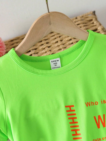 Girls" Casual Candy Colored Short Sleeve T-Shirt Dress With Skirt Casual Outfit For Summer