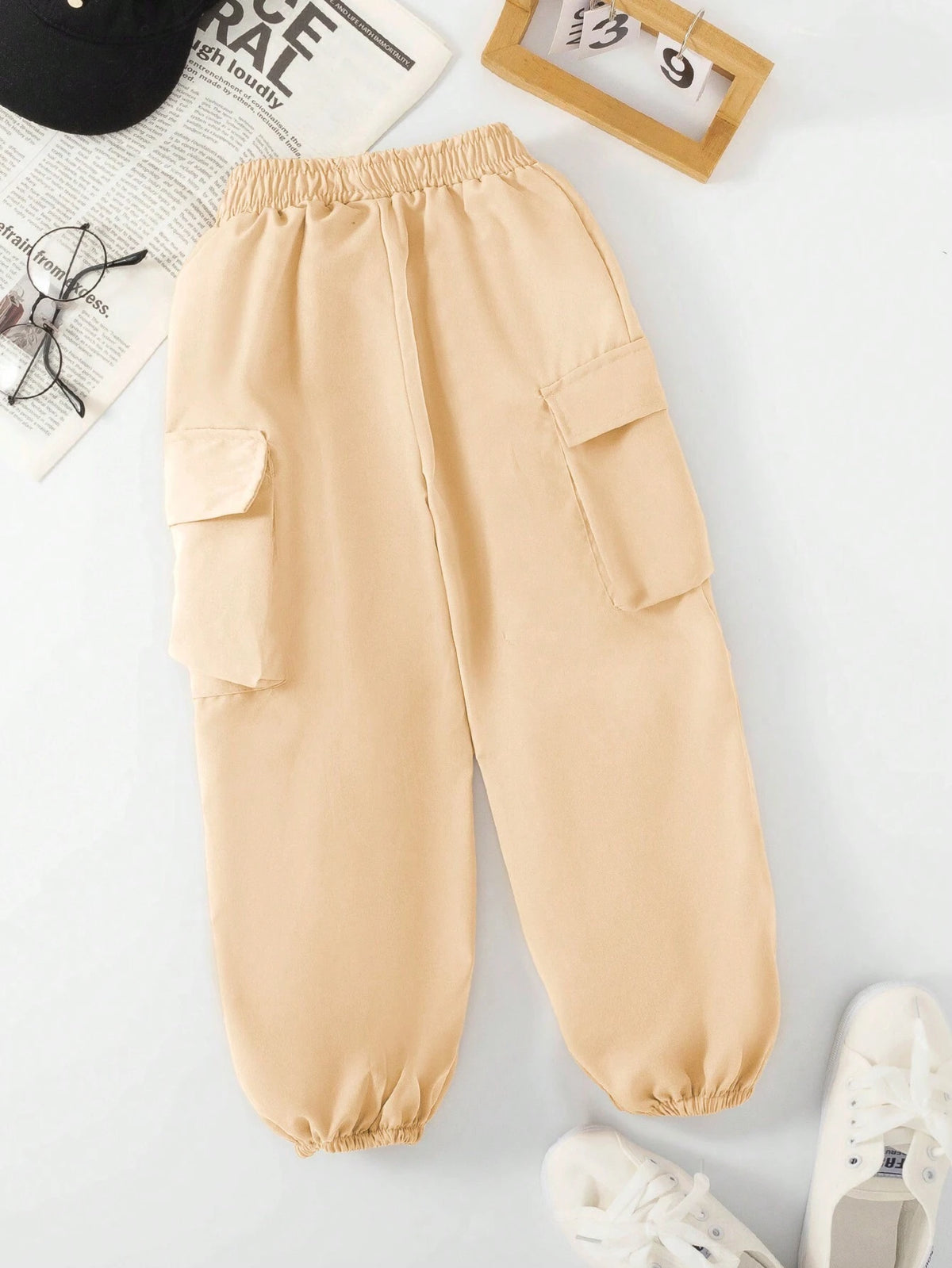 Girls Casual Cargo Pants With Pockets & Ankle Hem, Autumn/Winter