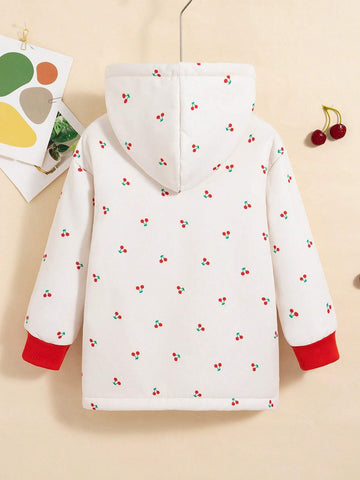 Girls Casual Cartoon Printed Hooded Long Sleeve Single-Breasted Fleece-Lined Jacket For Autumn/Winter