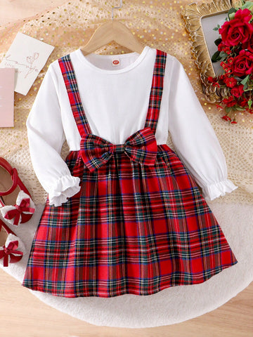 Girls' Casual College Style 2 In 1 Knit Color Block Long Sleeve Dress,