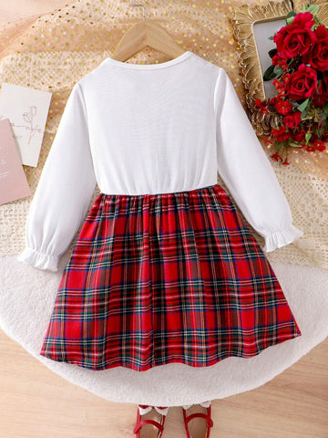 Girls' Casual College Style 2 In 1 Knit Color Block Long Sleeve Dress,
