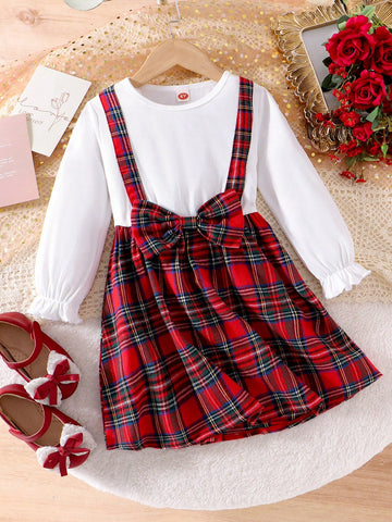 Girls' Casual College Style 2 In 1 Knit Color Block Long Sleeve Dress,