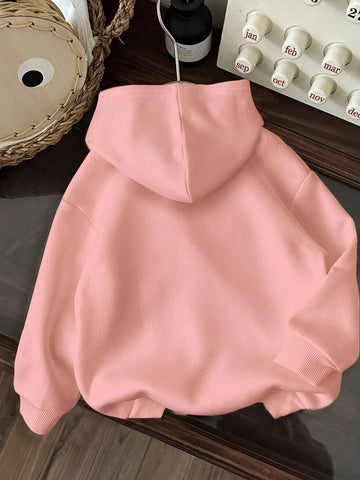 Girls' Casual Comfortable Loose Fit Hooded Long Sleeve Thick Sweatshirt, Suitable For Autumn/Winter