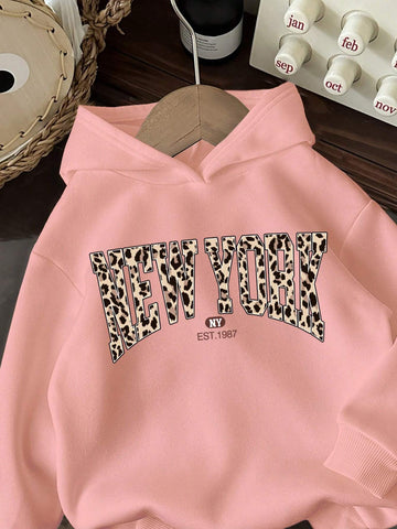 Girls' Casual Comfortable Loose Fit Hooded Long Sleeve Thick Sweatshirt, Suitable For Autumn/Winter