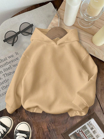 Girls Casual Comfortable Loose Fit Knitted Thick Long Sleeve Pullover Sweatshirt, Suitable For Autumn & Winter