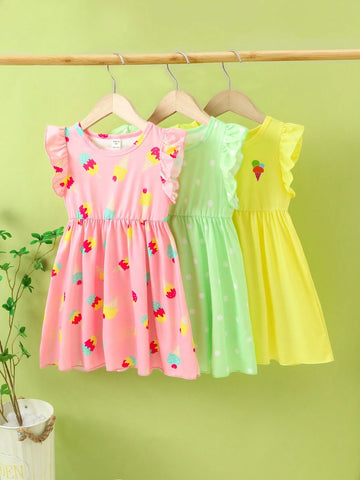 Girls Casual Comfortable Multi-Color Dress Set