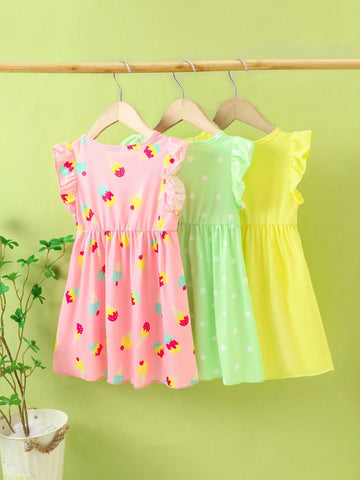 Girls Casual Comfortable Multi-Color Dress Set