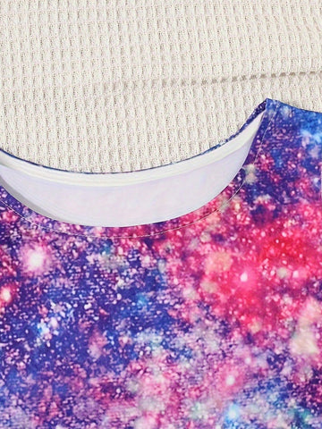 Girls Casual Comfortable Unicorn & Starry Sky 3D Print Dress, For Holiday And Everyday Wear