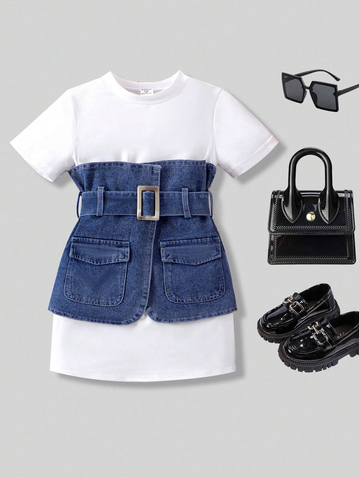 Girls' Casual Commuter Denim Accessories 2-Piece Set (S) Dress