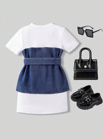 Girls' Casual Commuter Denim Accessories 2-Piece Set (S) Dress