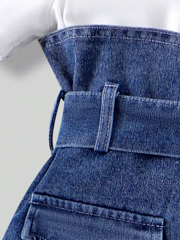 Girls' Casual Commuter Denim Accessories 2-Piece Set (S) Dress