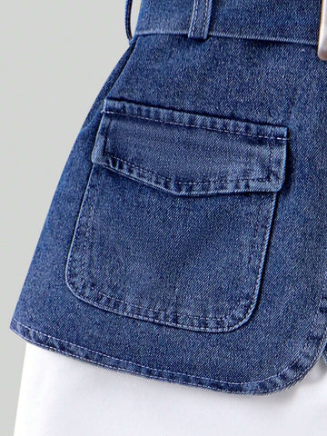 Girls' Casual Commuter Denim Accessories 2-Piece Set (S) Dress