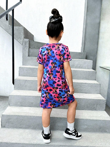 Girls' Casual Cool Round Neck Slim Fit Short Sleeve Dress For Daily Wear, Spring/Summer
