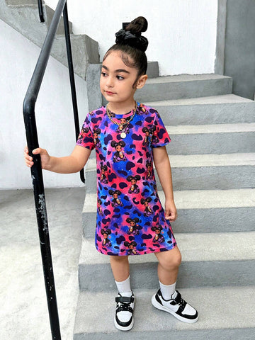 Girls' Casual Cool Round Neck Slim Fit Short Sleeve Dress For Daily Wear, Spring/Summer