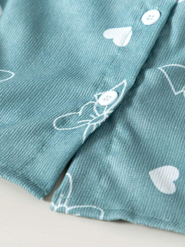 Girls Casual Cute Heart & Bow Tie Print Flare Long Sleeve Lace Dress, Suitable For Leisure And Entertainment Activities, Autumn And Winter