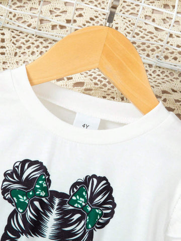 Girls Casual Ditsy Floral Ruffle Hem Round Neck Long Sleeve Knee-Length Dress For Spring Autumn