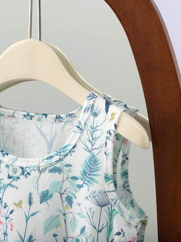 Girls' Casual Everyday Round Neck Sleeveless A-Line Floral Printed Patchwork Tassel Dress For Summer