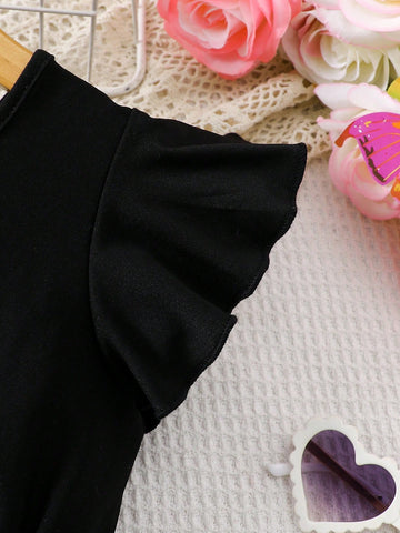 Girls Casual Fashion Cap Sleeve Ruffle Hem Back Button Butterfly Flocked Mesh Dress, Beach Holiday Party Gift