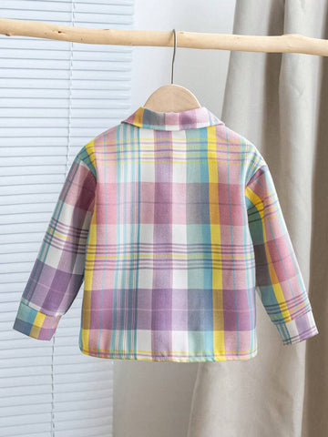 Girls Casual Fashion Turndown Collar Drop Shoulder Long Sleeve Loose Comfy Colorful Patch Fake Pocket Letter Print Shirt, Spring Autumn
