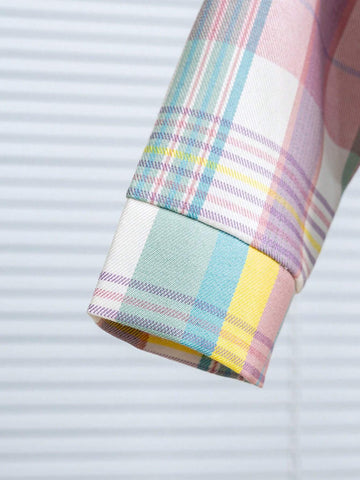 Girls Casual Fashion Turndown Collar Drop Shoulder Long Sleeve Loose Comfy Colorful Patch Fake Pocket Letter Print Shirt, Spring Autumn