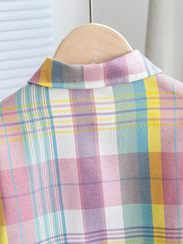 Girls Casual Fashion Turndown Collar Drop Shoulder Long Sleeve Loose Comfy Colorful Patch Fake Pocket Letter Print Shirt, Spring Autumn