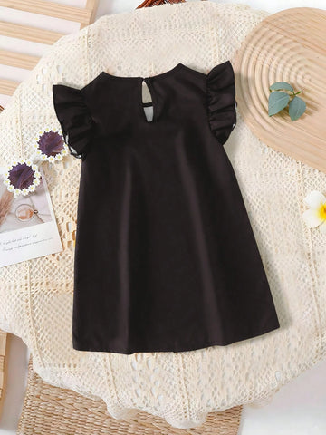 Girls' Casual Fashionable Simple Round Neck Flare Sleeve A-Line Loose Colorful Floral Print Short Summer Dress