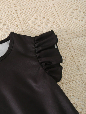 Girls' Casual Fashionable Simple Round Neck Flare Sleeve A-Line Loose Colorful Floral Print Short Summer Dress