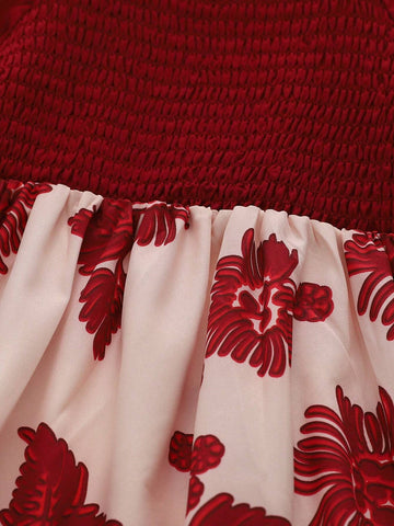 Girls Casual Floral Print Long Sleeve Dress, Autumn