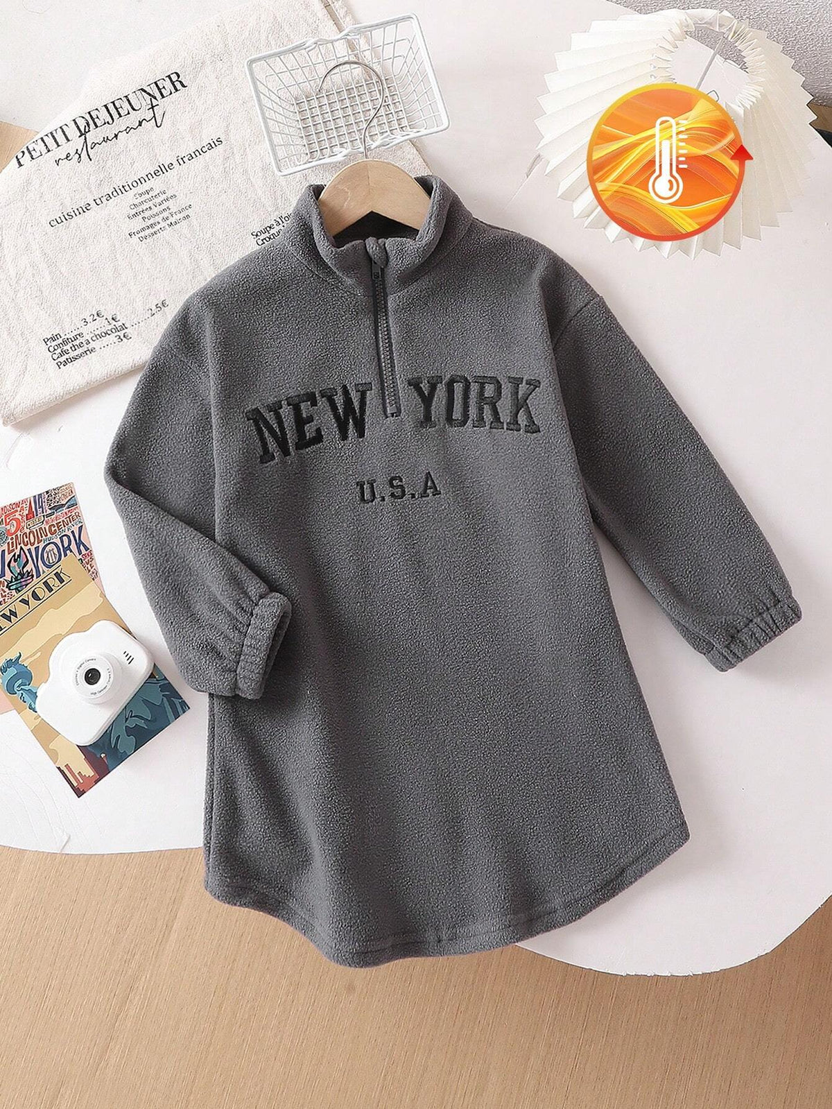 Girls Casual Gray Letter Embroidery Dress