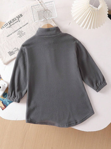 Girls Casual Gray Letter Embroidery Dress