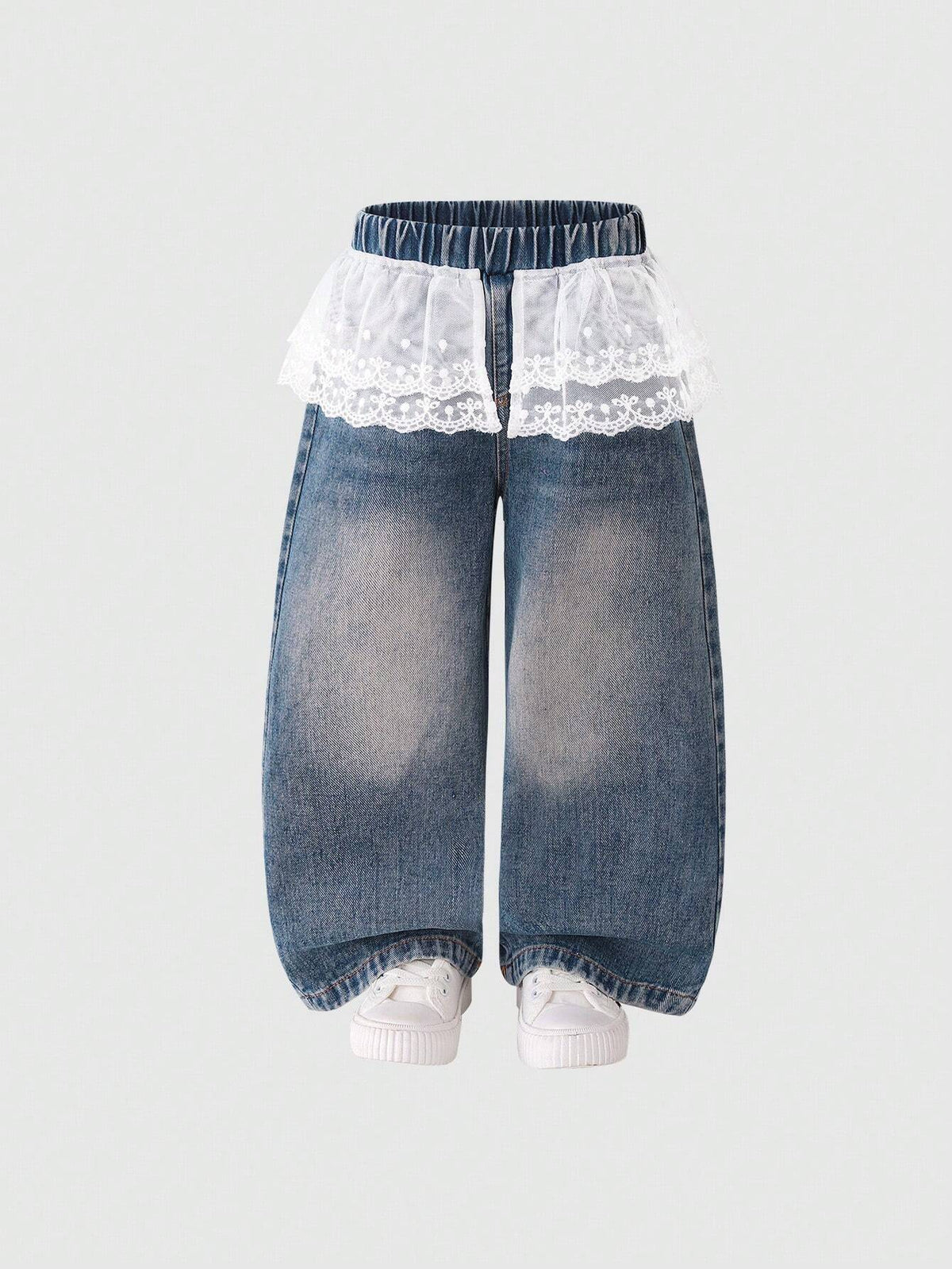 Girls' Casual Lace Patchwork Simple Denim Jeans